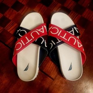 Nautica Slip On Deck Sandals Red Blue Logo Women's